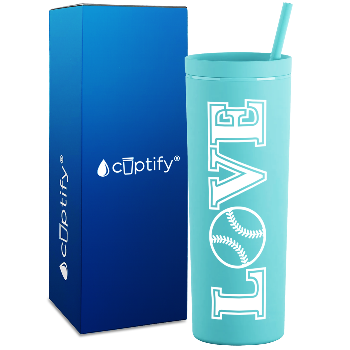 LOVE Softball on 18oz Acrylic Skinny Tumbler