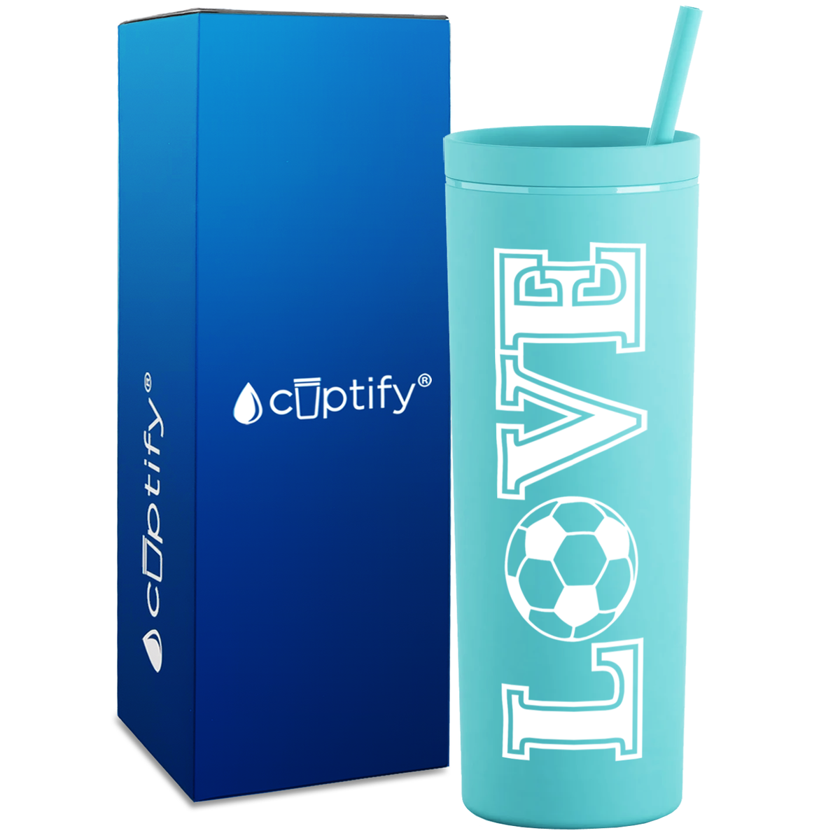 LOVE Soccer on 18oz Acrylic Skinny Tumbler