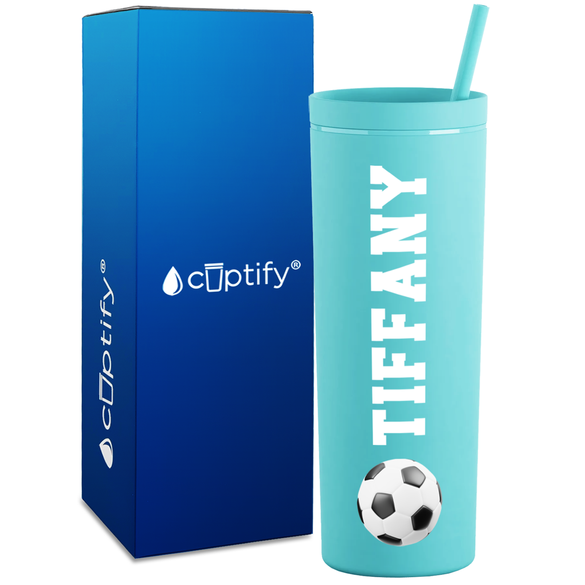 Personalized Soccer Ball on 18oz Acrylic Skinny Tumbler