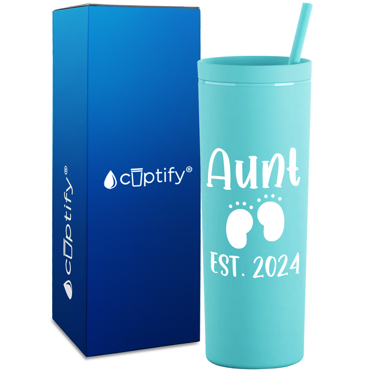 Aunt Established with Baby Feet on 18oz Acrylic Skinny Tumbler