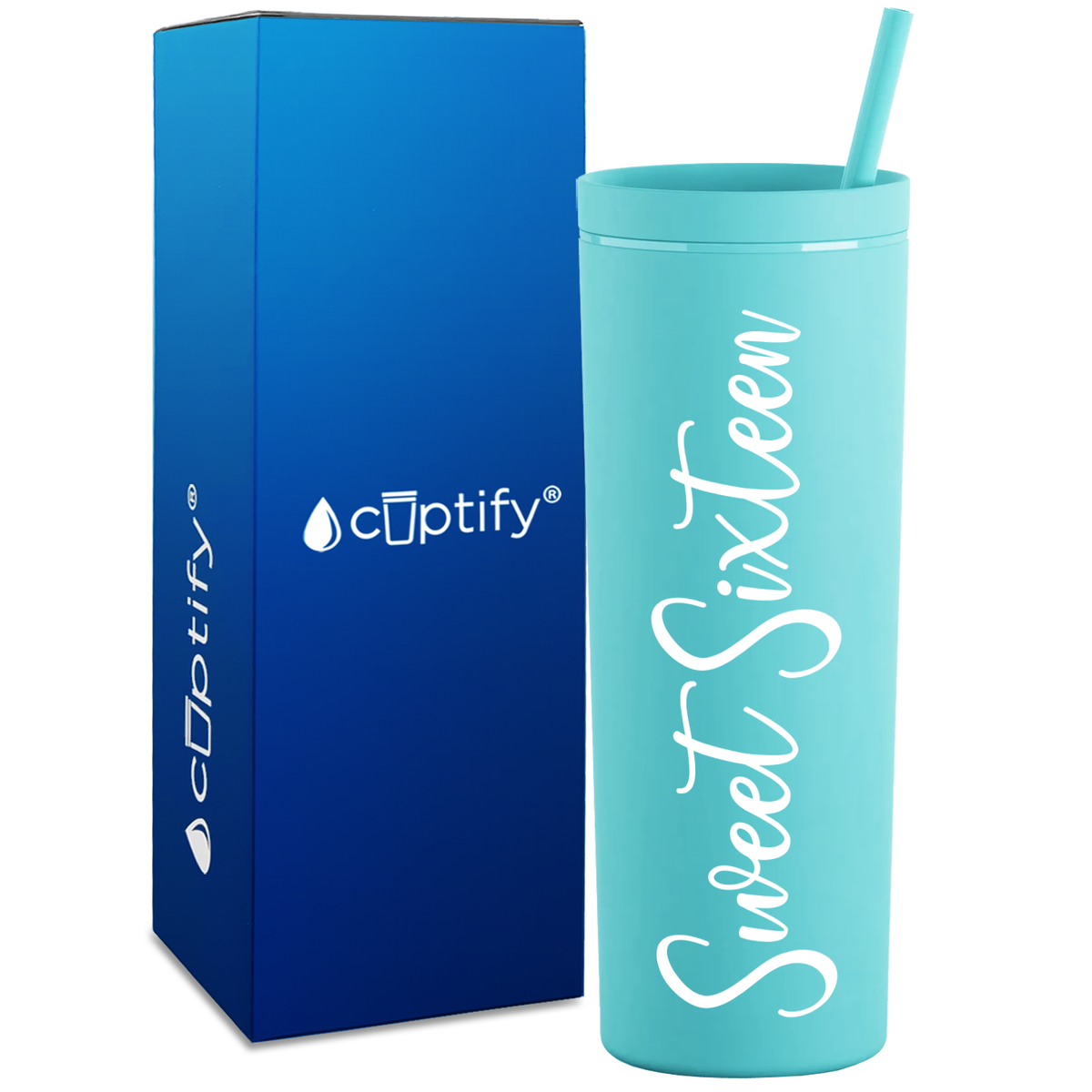 Fancy Sweet Sixteen on 18oz Acrylic Skinny Tumbler