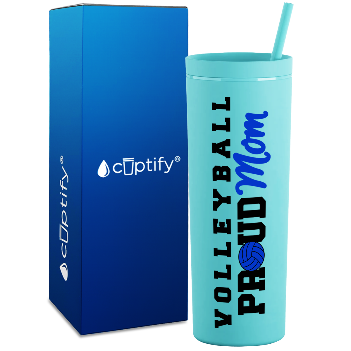 Volleyball Proud Mom on 18oz Acrylic Skinny Tumbler