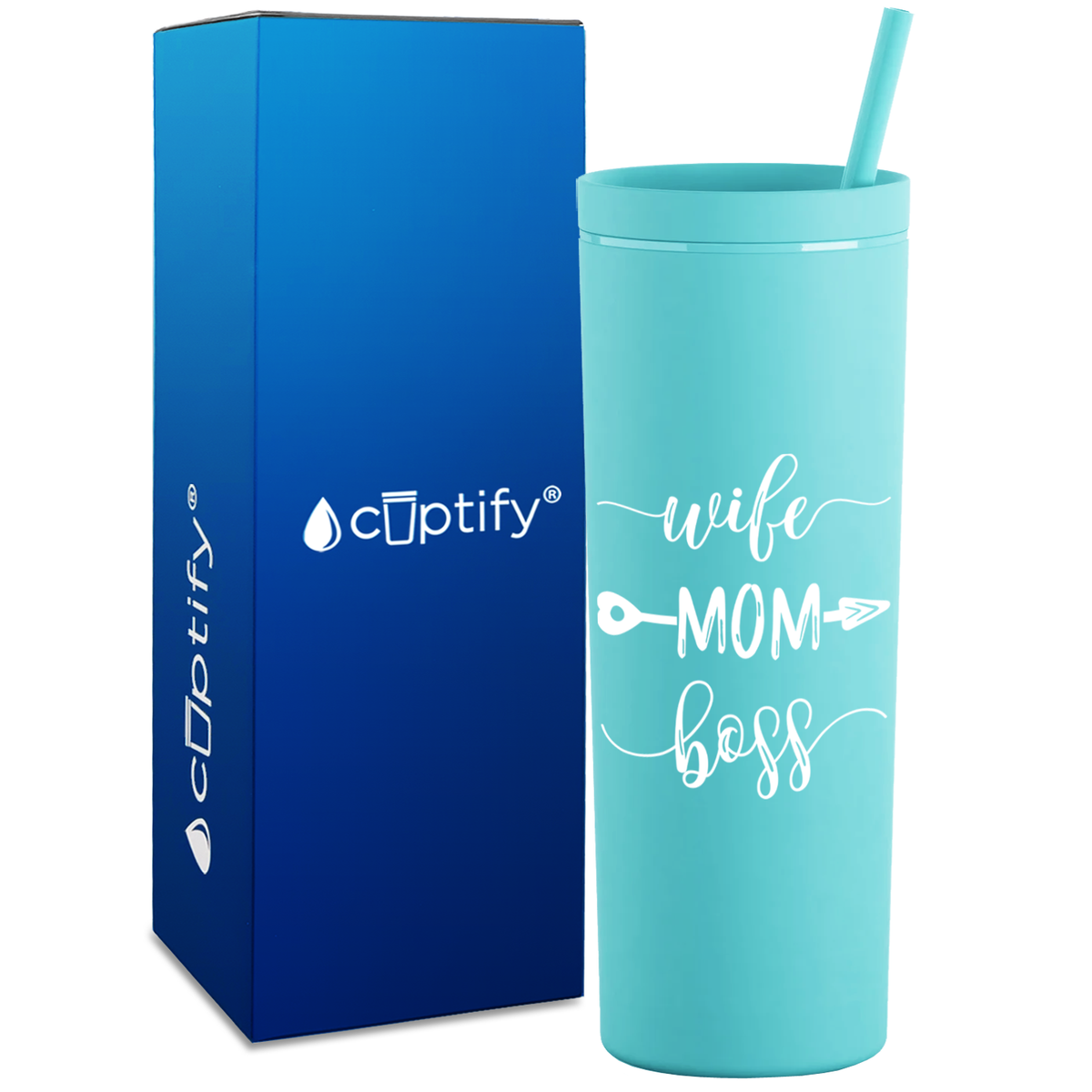 Wife Mom Boss on 18oz Acrylic Skinny Tumbler