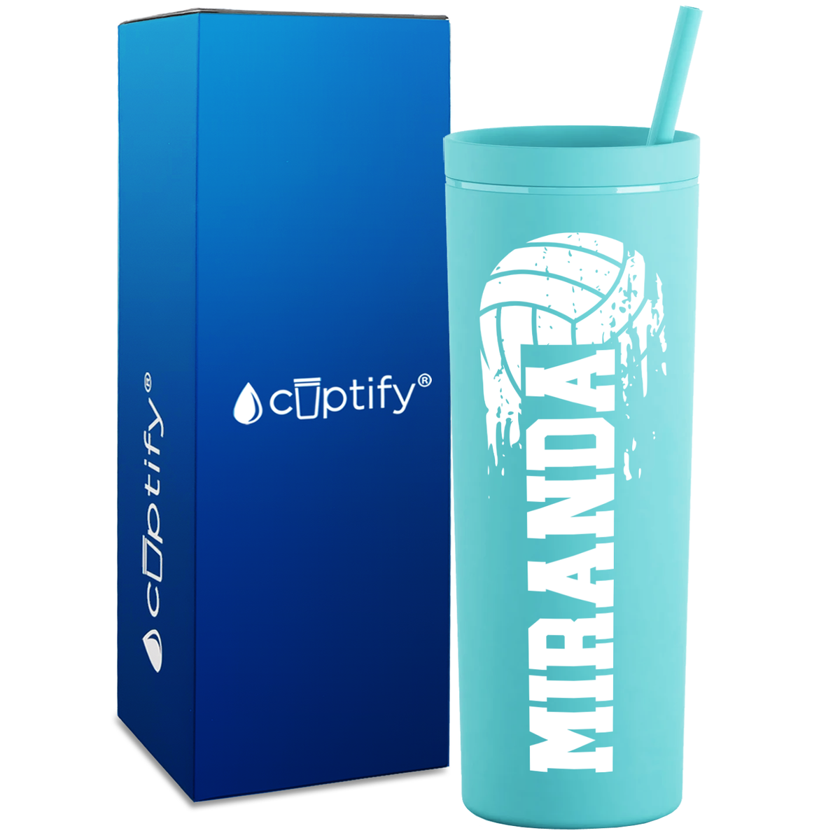 Personalized Flying Volleyball on 18oz Acrylic Skinny Tumbler