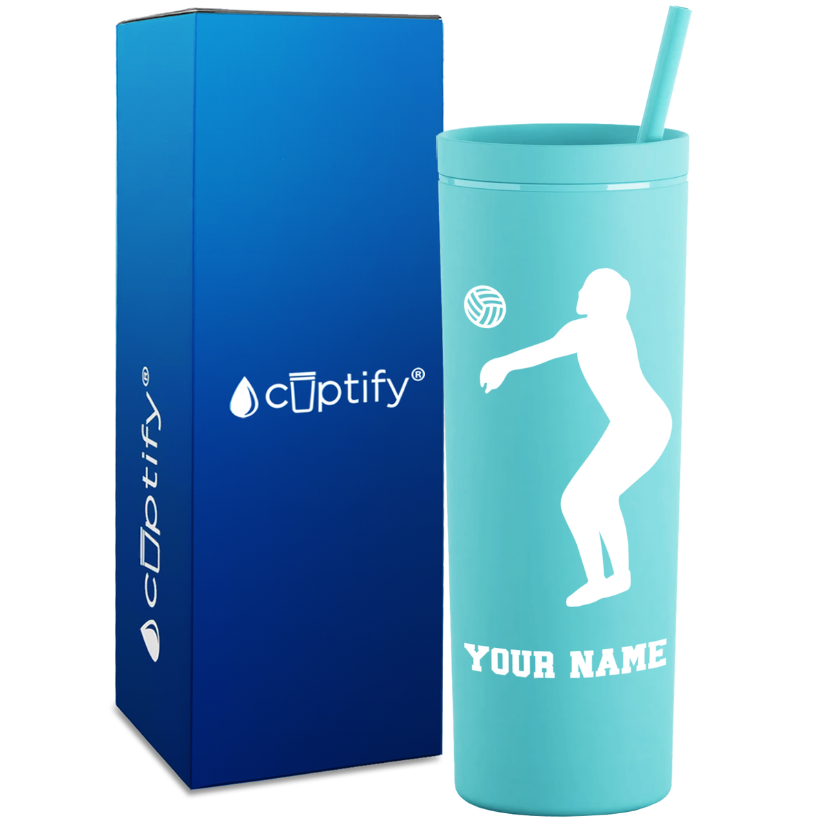 Personalized Volleyball Silhouette on 18oz Acrylic Skinny Tumbler