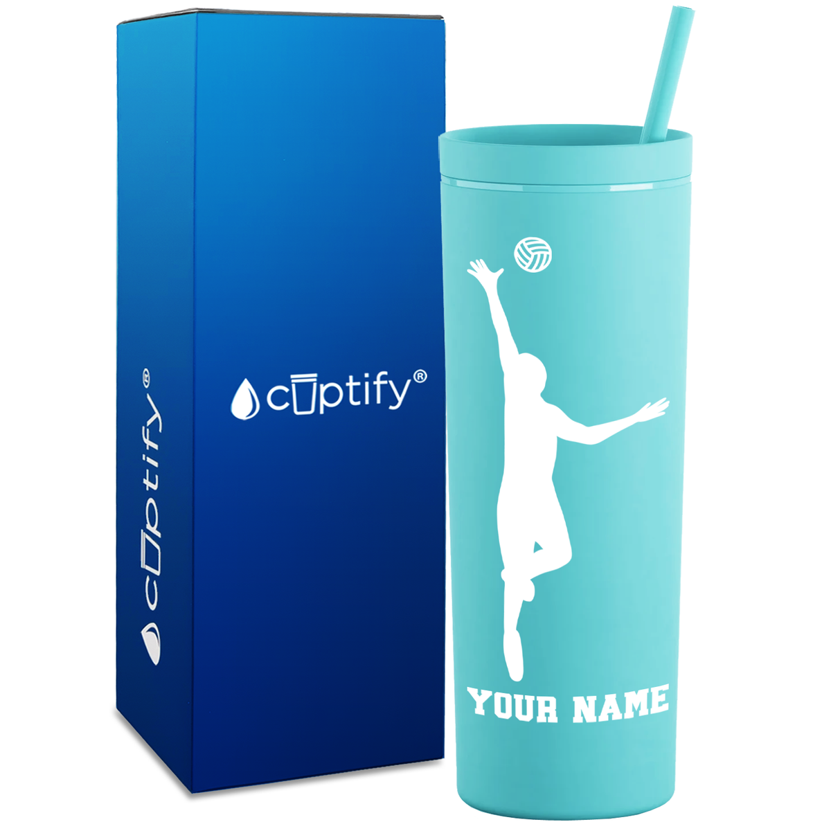 Personalized Volleyball Silhouette Spike on 18oz Acrylic Skinny Tumbler