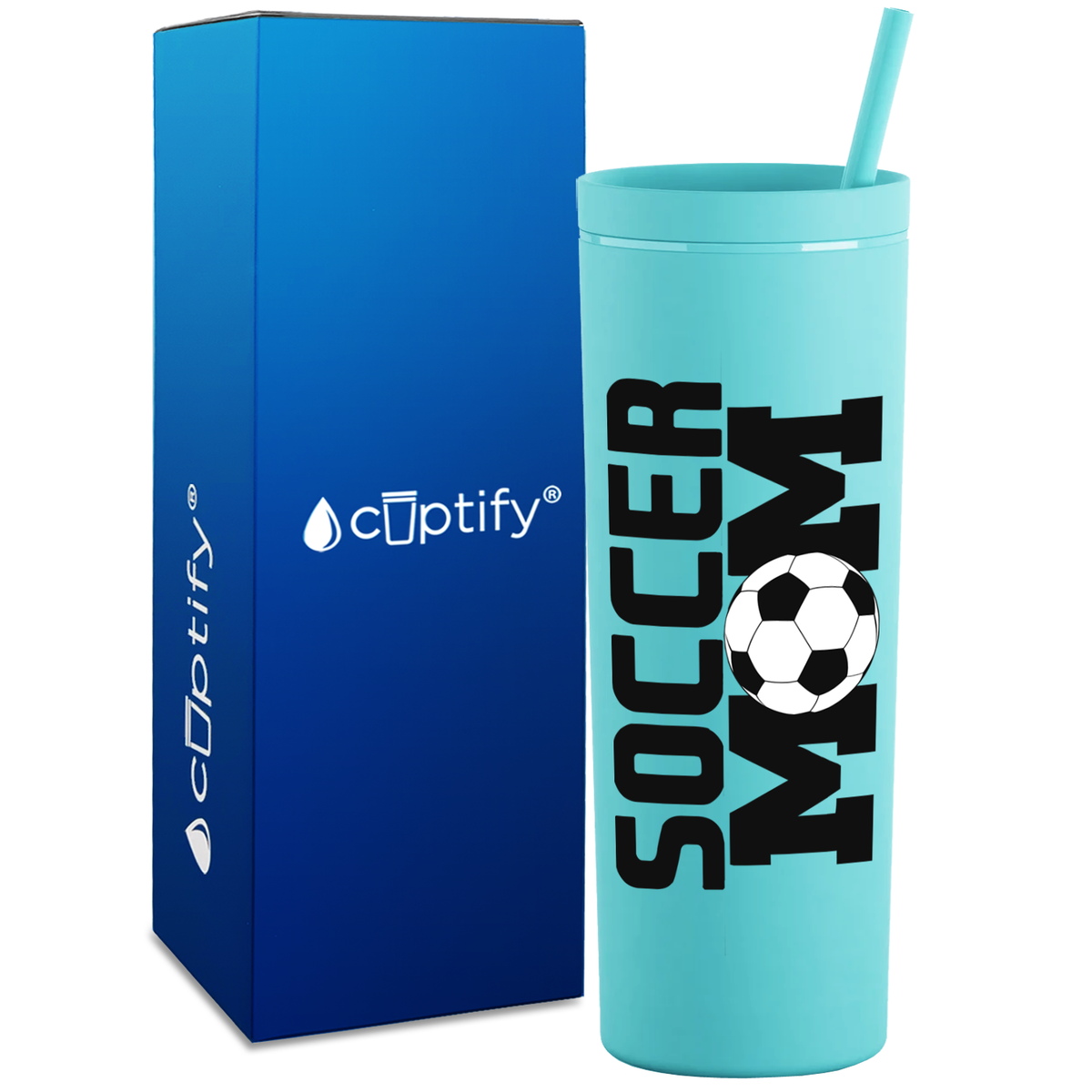 Soccer Ball Mom on 18oz Acrylic Skinny Tumbler