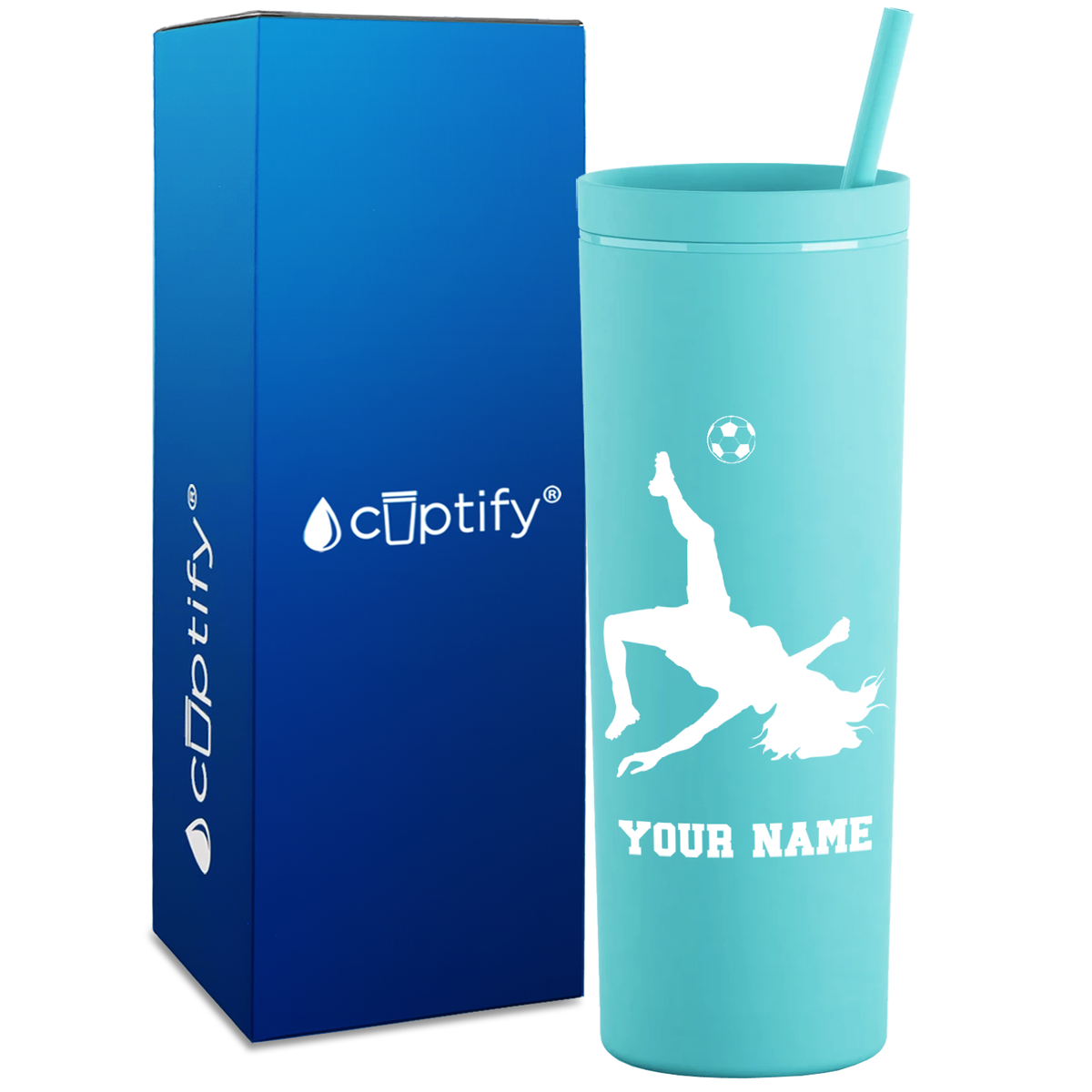 Personalized Soccer Player Female on 18oz Acrylic Skinny Tumbler