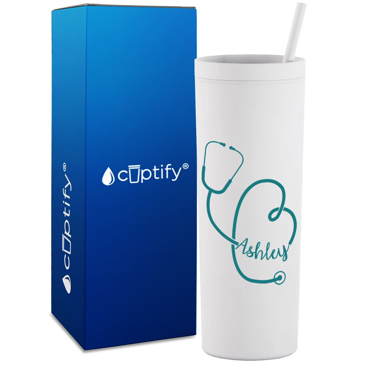 Personalized Stethoscope Curly on 18oz Acrylic Skinny Tumbler