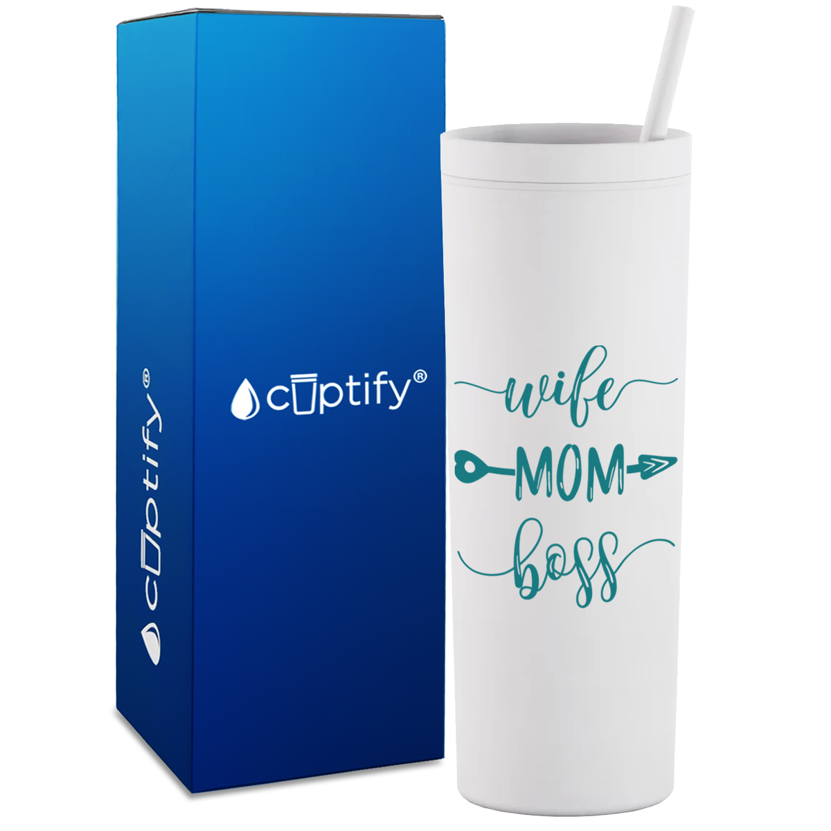 Wife Mom Boss on 18oz Acrylic Skinny Tumbler