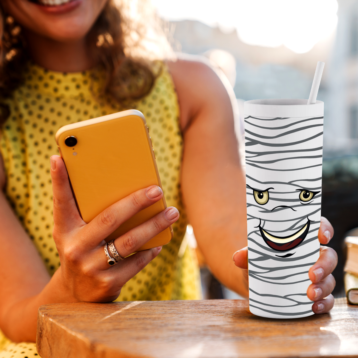 Happy Mummy on 18oz Acrylic Halloween Skinny Tumbler