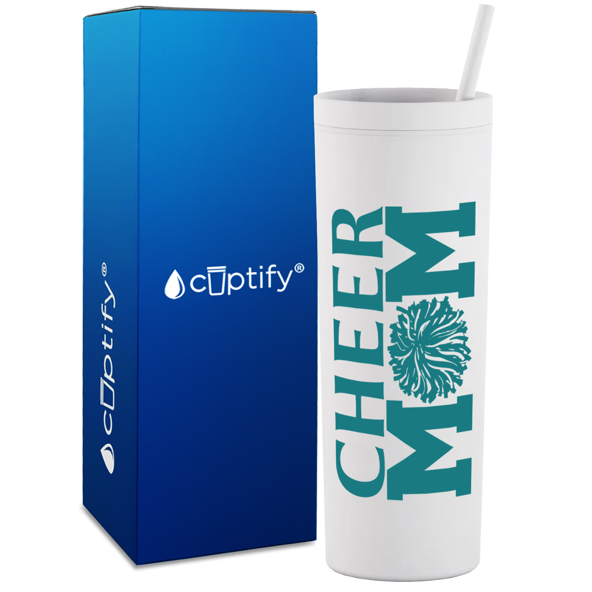 Cheer Mom Pom Pom on 18oz Acrylic Skinny Tumbler