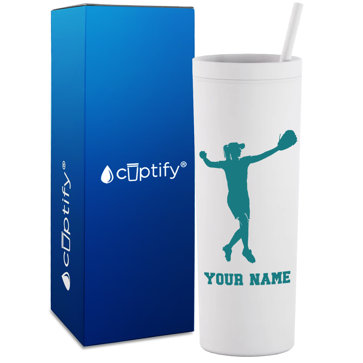 Personalized Softball Player Throw on 18oz Acrylic Skinny Tumbler