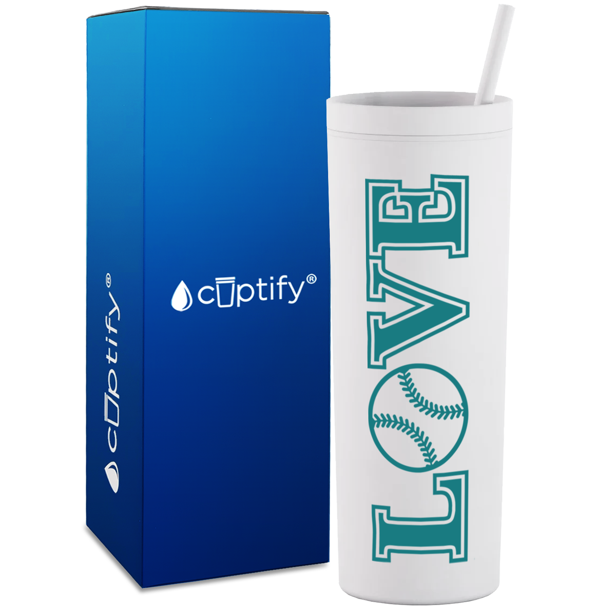 LOVE Softball on 18oz Acrylic Skinny Tumbler