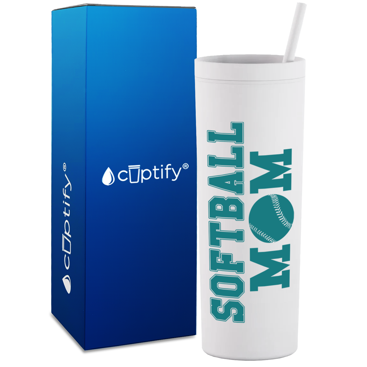 Softball Mom on 18oz Acrylic Skinny Tumbler