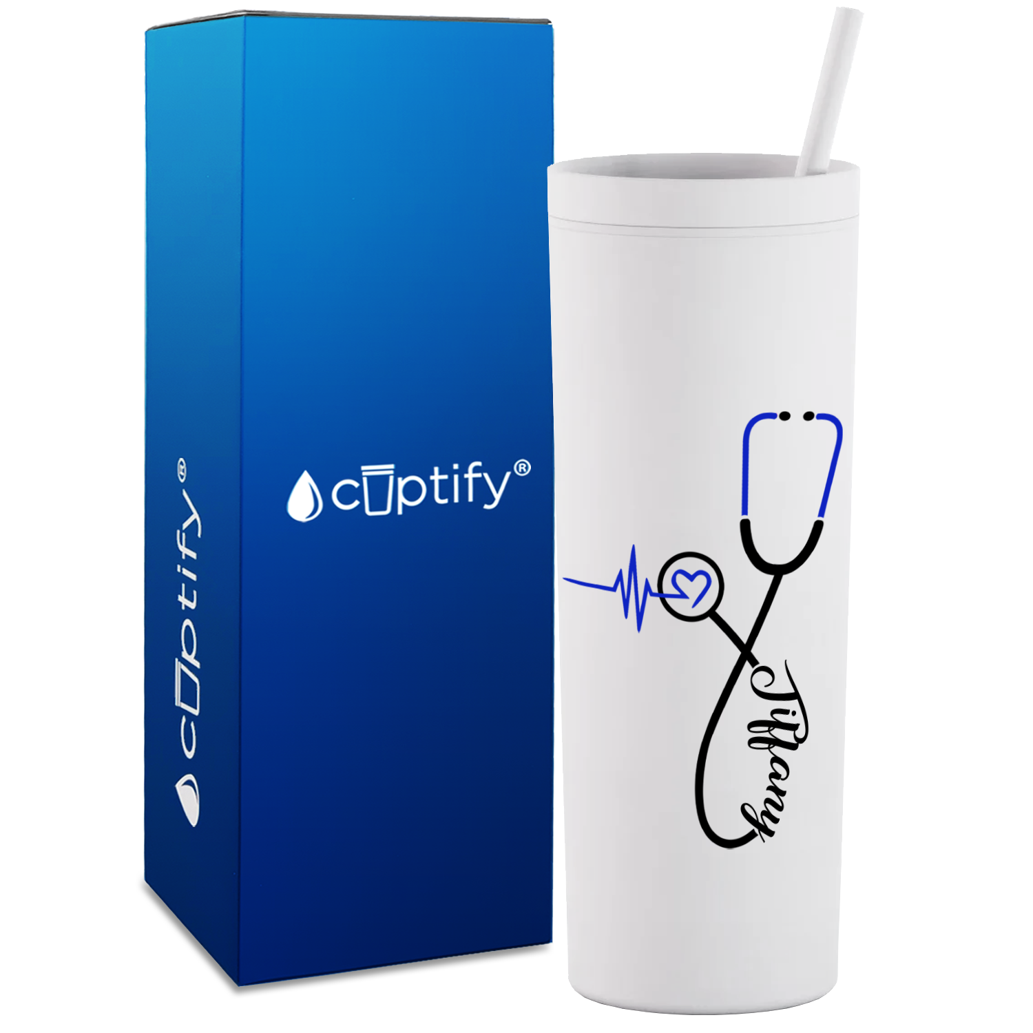 Personalized Blue Nursing Stethoscope on 18oz Acrylic Nurse Tumbler