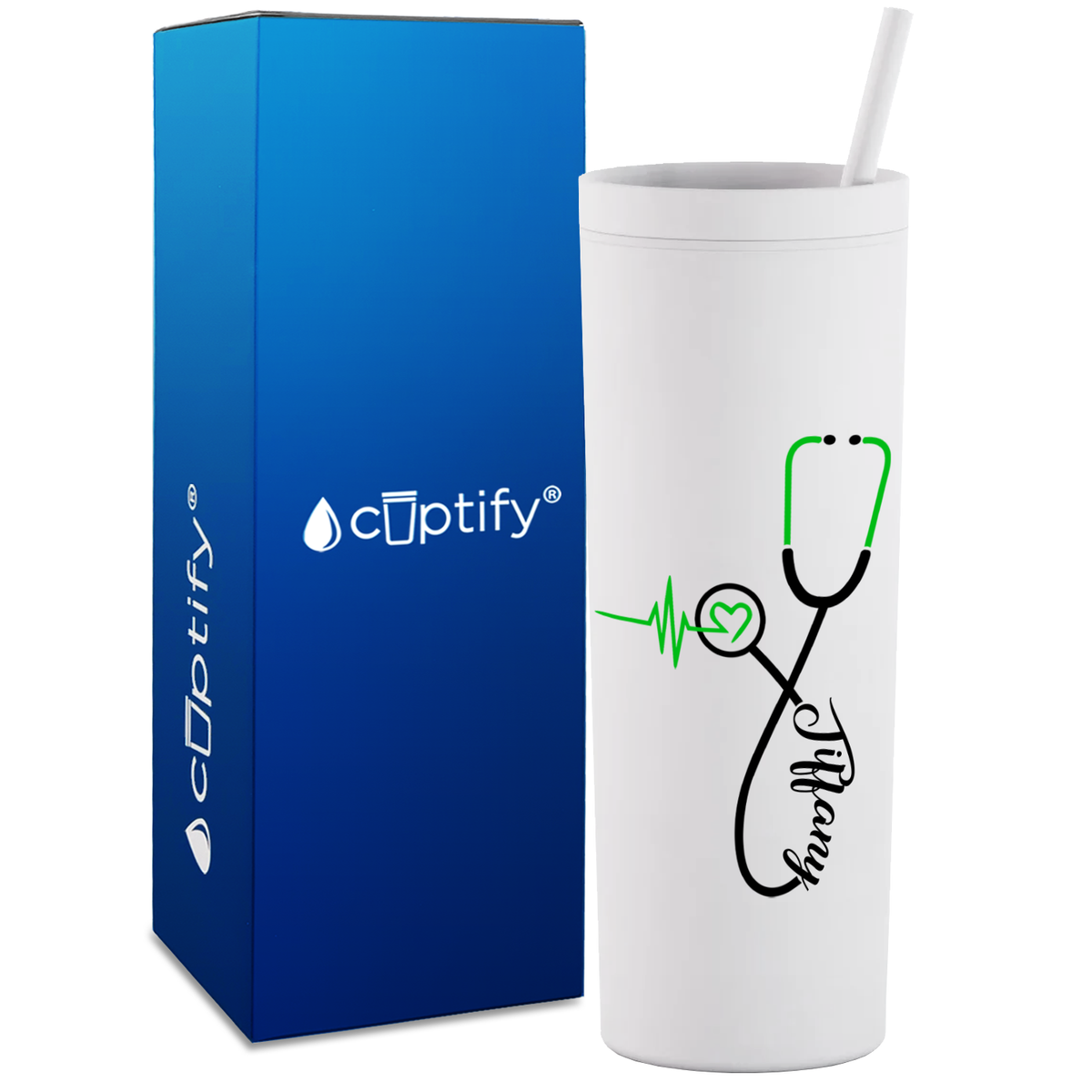 Personalized Green Nursing Stethoscope on 18oz Acrylic Nurse Tumbler