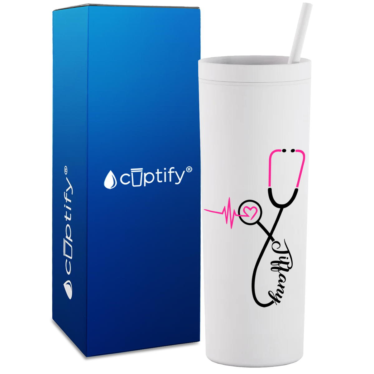 Personalized Pink Nursing Stethoscope on 18oz Acrylic Nurse Tumbler