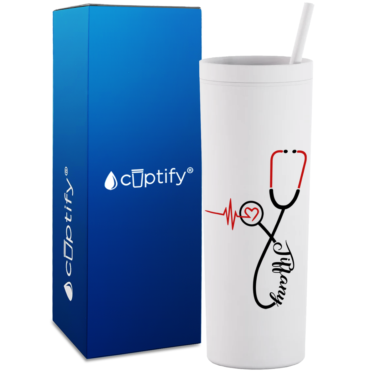 Personalized Red Nursing Stethoscope on 18oz Acrylic Nurse Tumbler