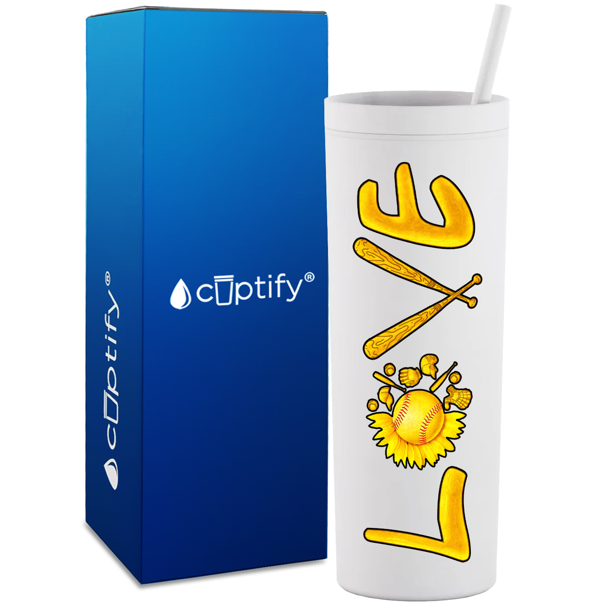 Softball Love on 18oz Acrylic Skinny Tumbler