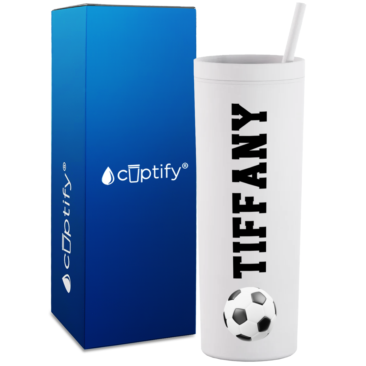 Personalized Soccer Ball on 18oz Acrylic Skinny Tumbler
