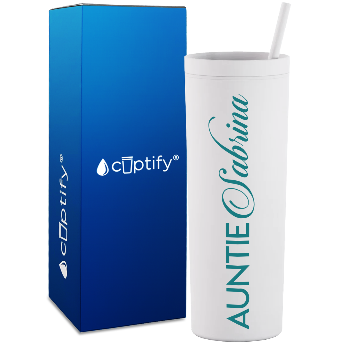 Personalized Auntie on 18oz Acrylic Skinny Tumbler