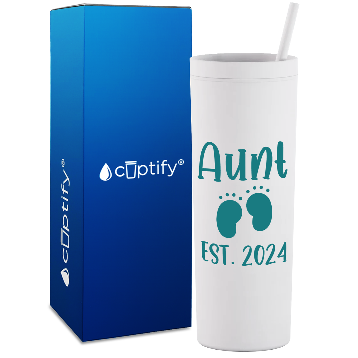 Aunt Established with Baby Feet on 18oz Acrylic Skinny Tumbler