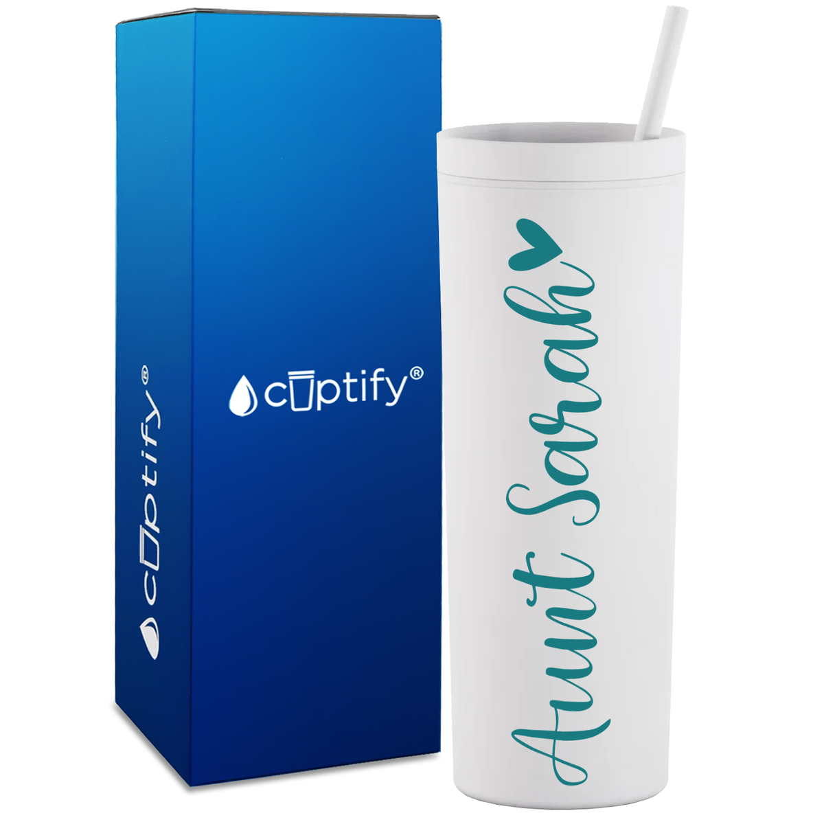Personalized Aunt with Heart on 18oz Acrylic Skinny Tumbler