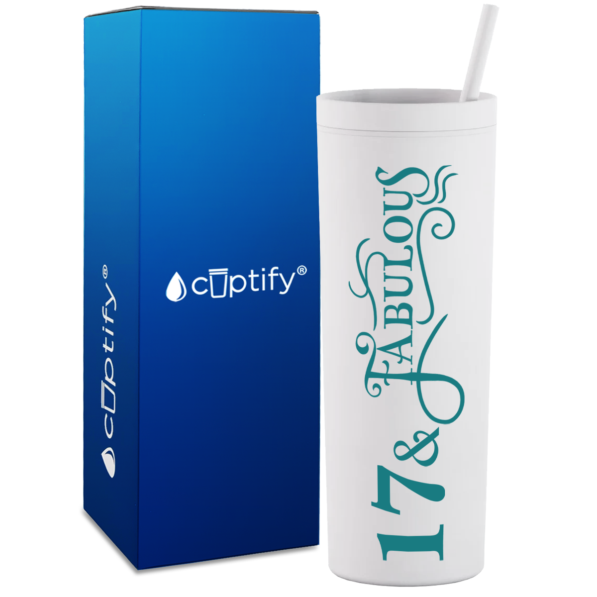 Fancy 17 and Fabulous on 18oz Acrylic Skinny Tumbler