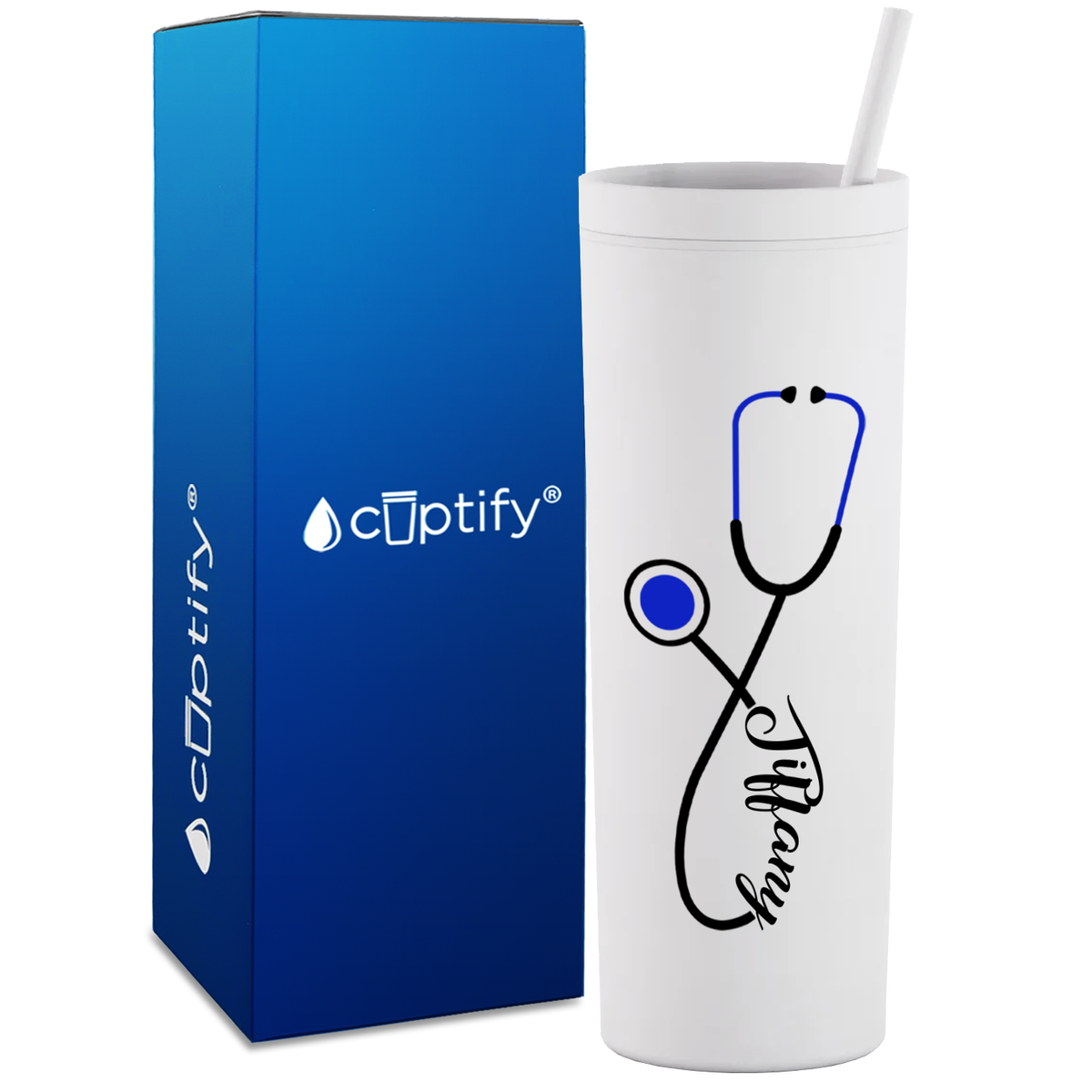 Personalized Blue Stethoscope on 18oz Acrylic Medical Tumbler