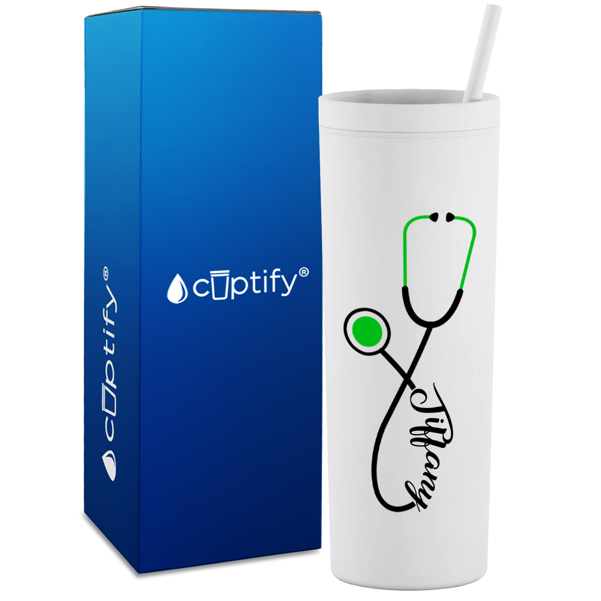 Personalized Green Stethoscope on 18oz Acrylic Medical Tumbler