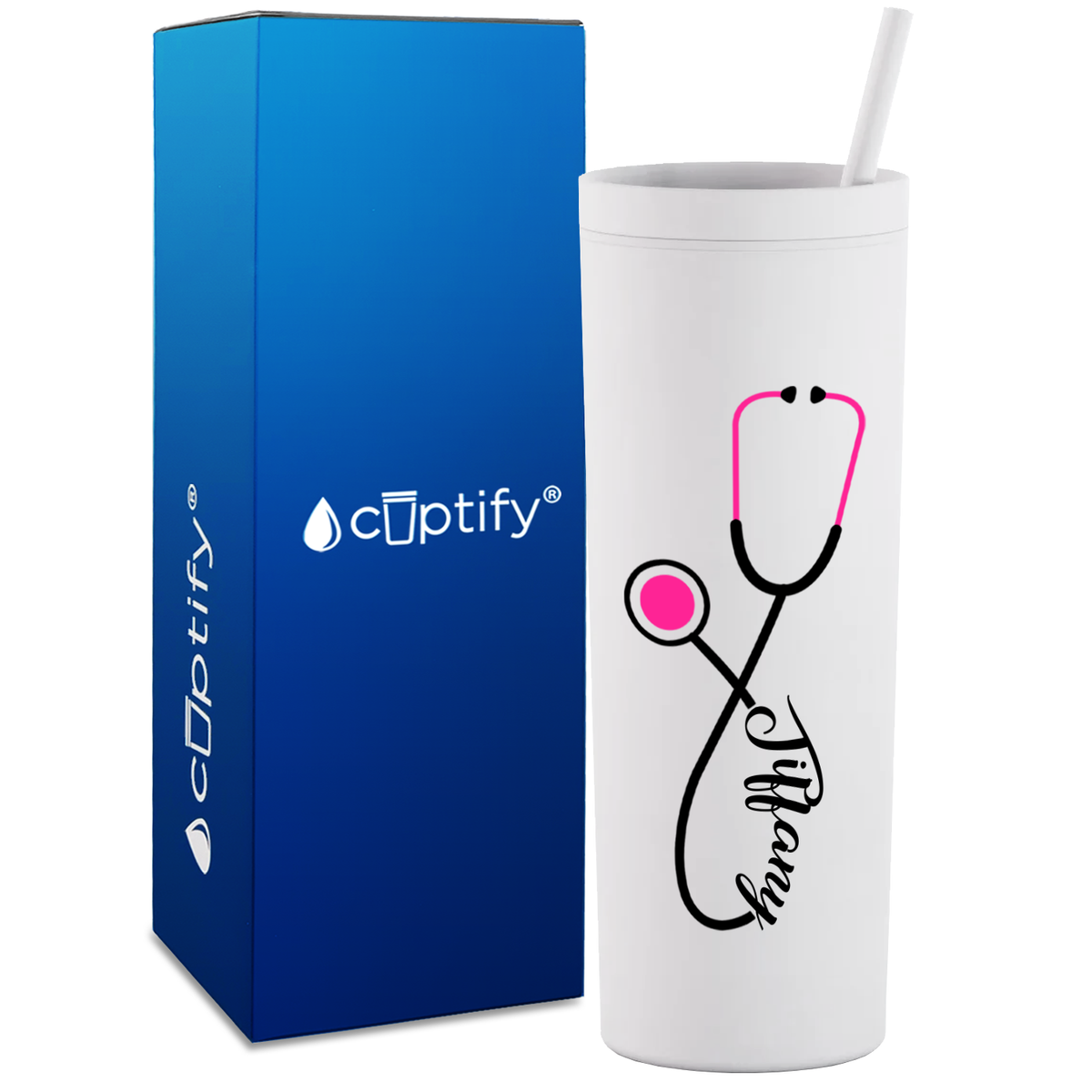 Personalized Pink Stethoscope on 18oz Acrylic Medical Tumbler