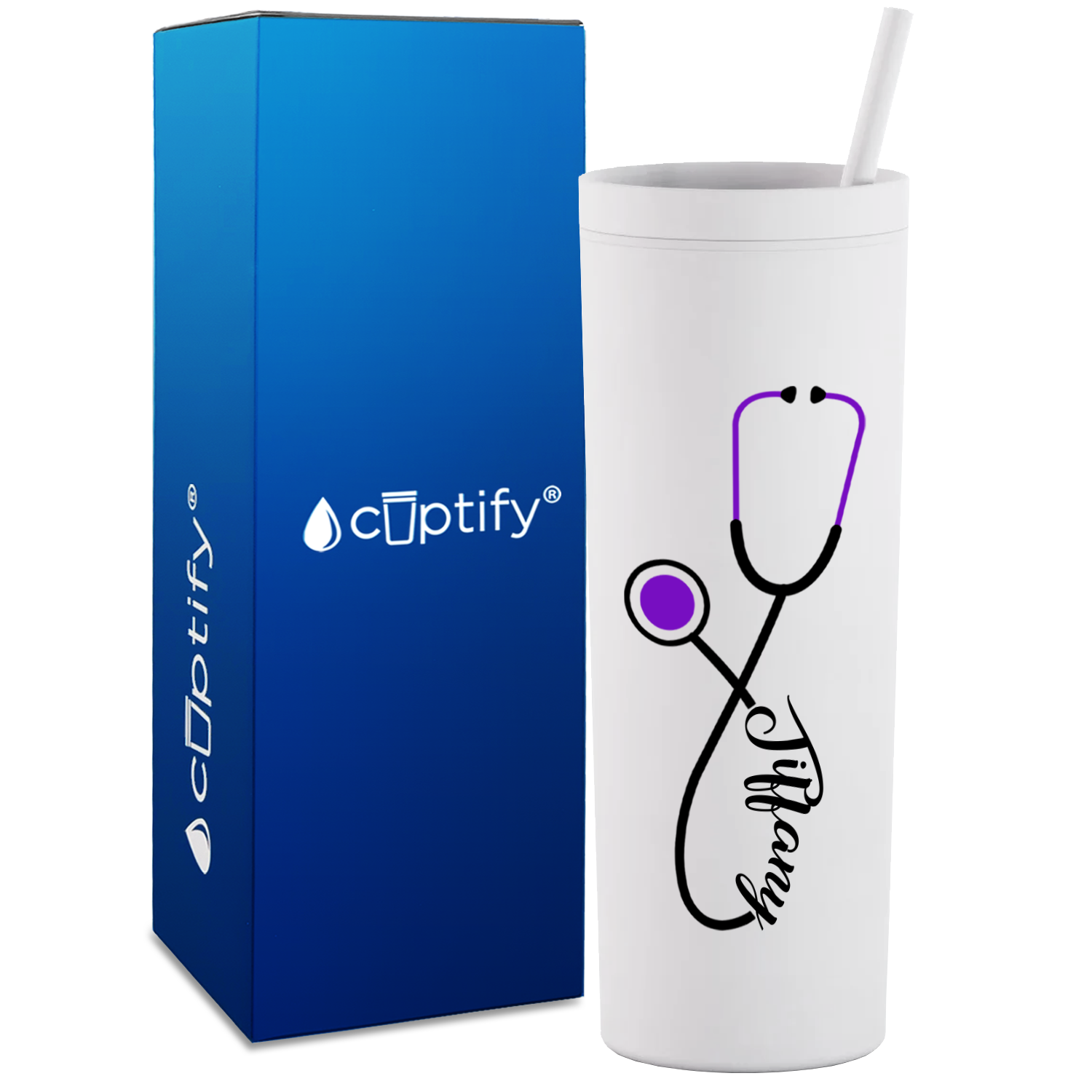 Personalized Purple Stethoscope on 18oz Acrylic Medical Tumbler