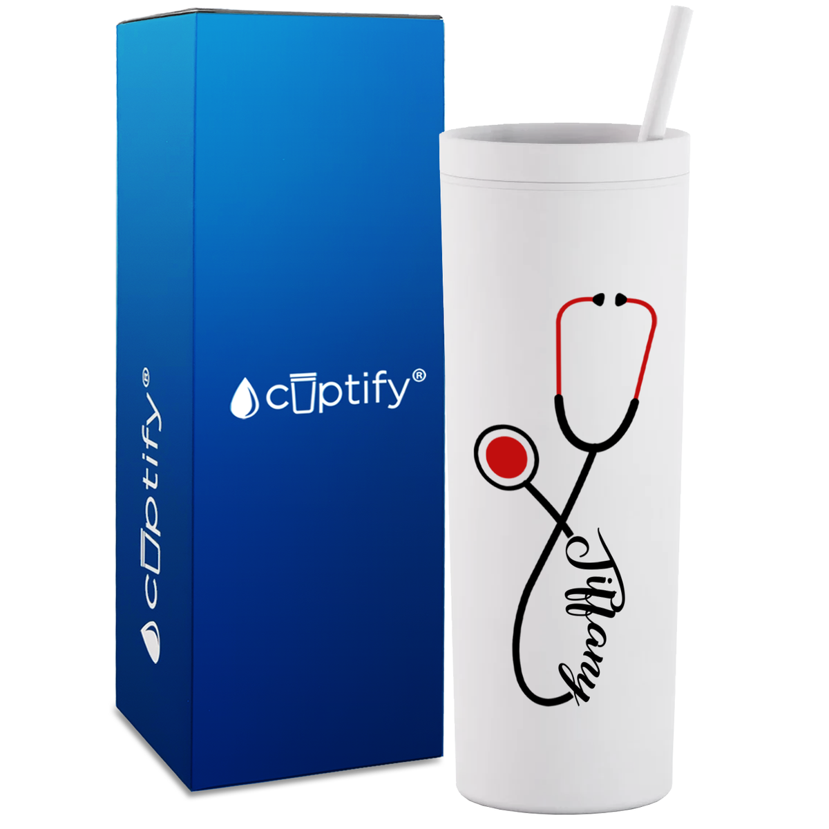 Personalized Red Stethoscope on 18oz Acrylic Medical Tumbler