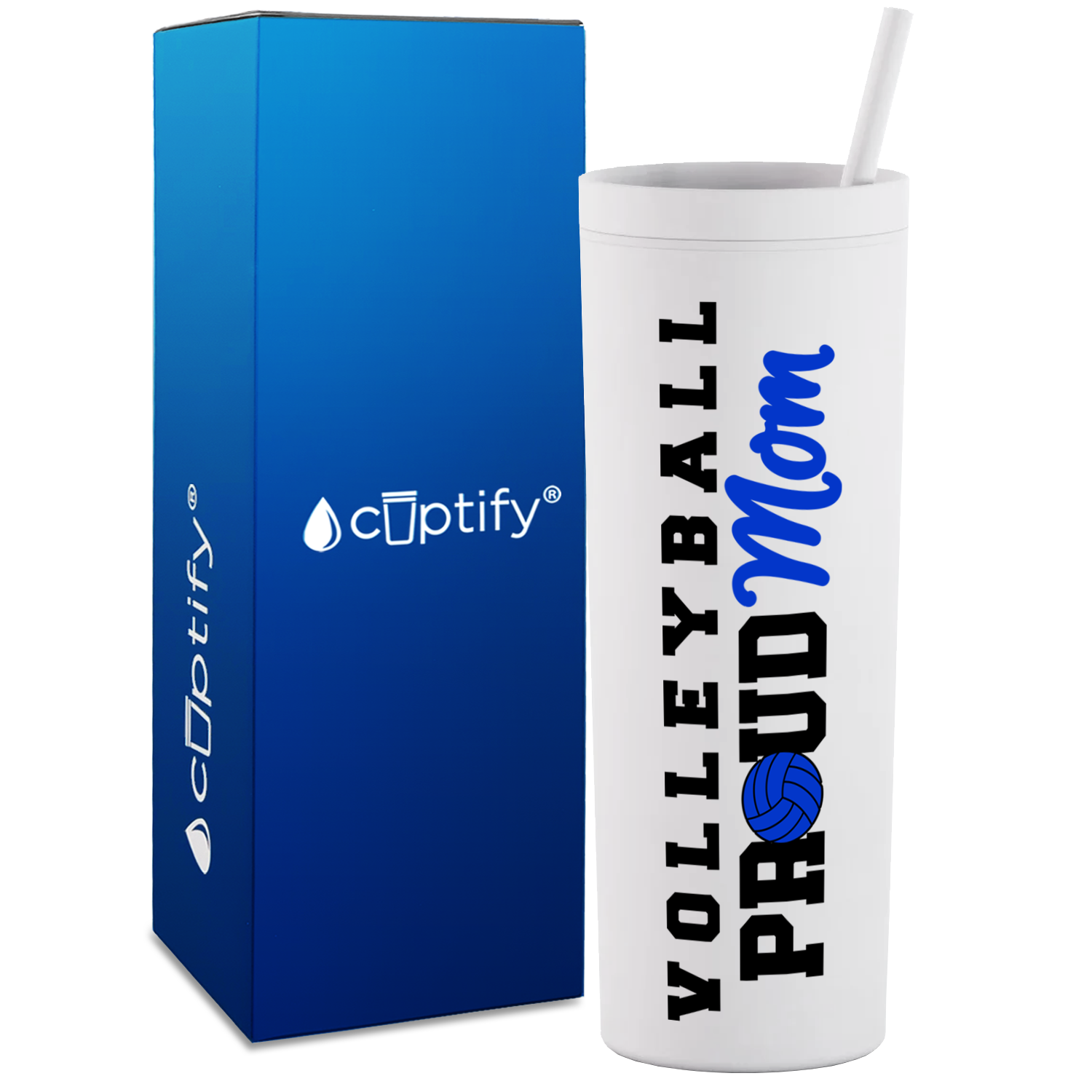 Volleyball Proud Mom on 18oz Acrylic Skinny Tumbler