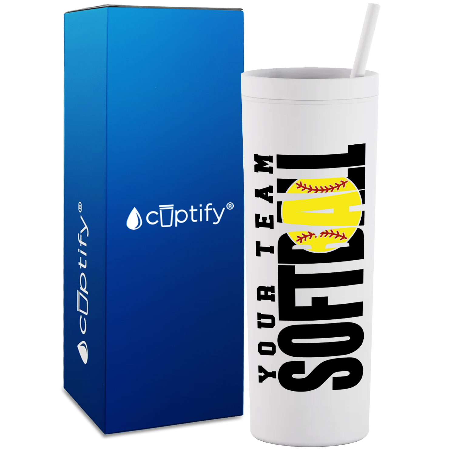 Personalized Team Softball on 18oz Acrylic Skinny Tumbler