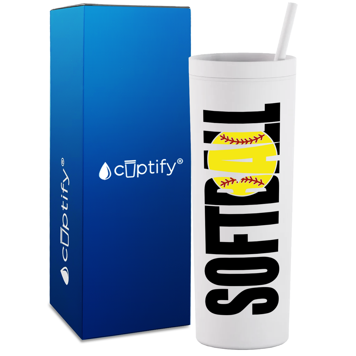 Softball Yellow on 18oz Acrylic Skinny Tumbler