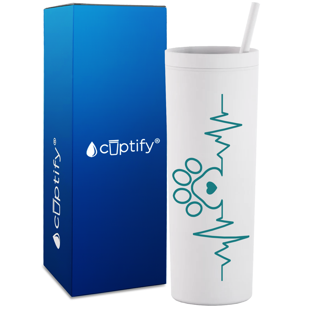Dog Paw Heartbeat on 18oz Acrylic Skinny Tumbler