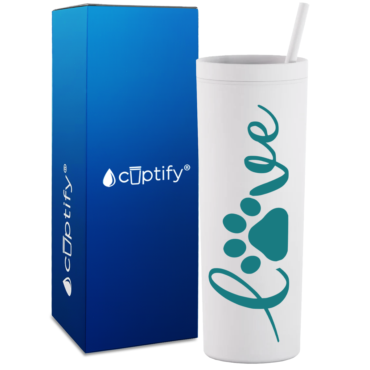 Love Dog Paws Curly on 18oz Acrylic Skinny Tumbler