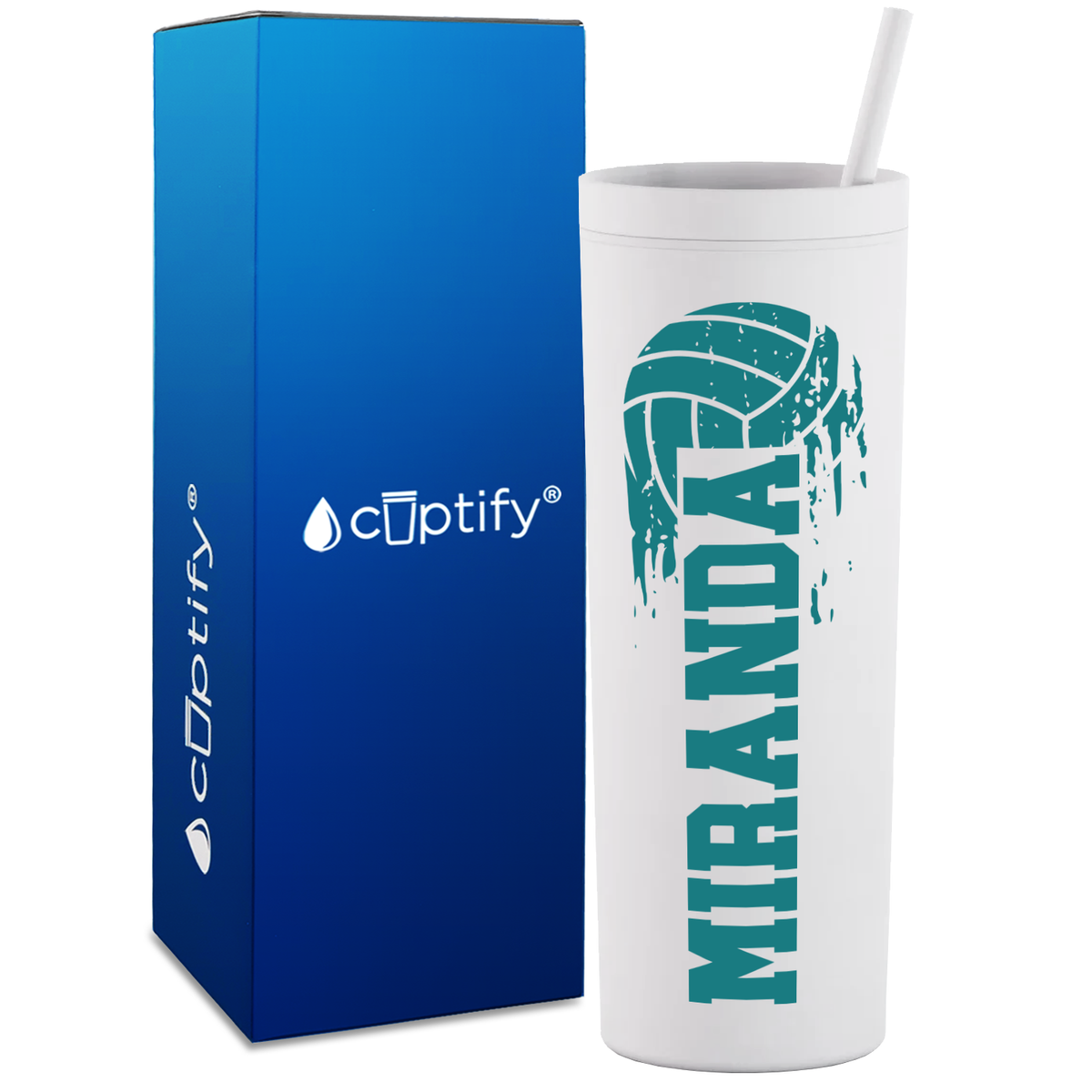 Personalized Flying Volleyball on 18oz Acrylic Skinny Tumbler