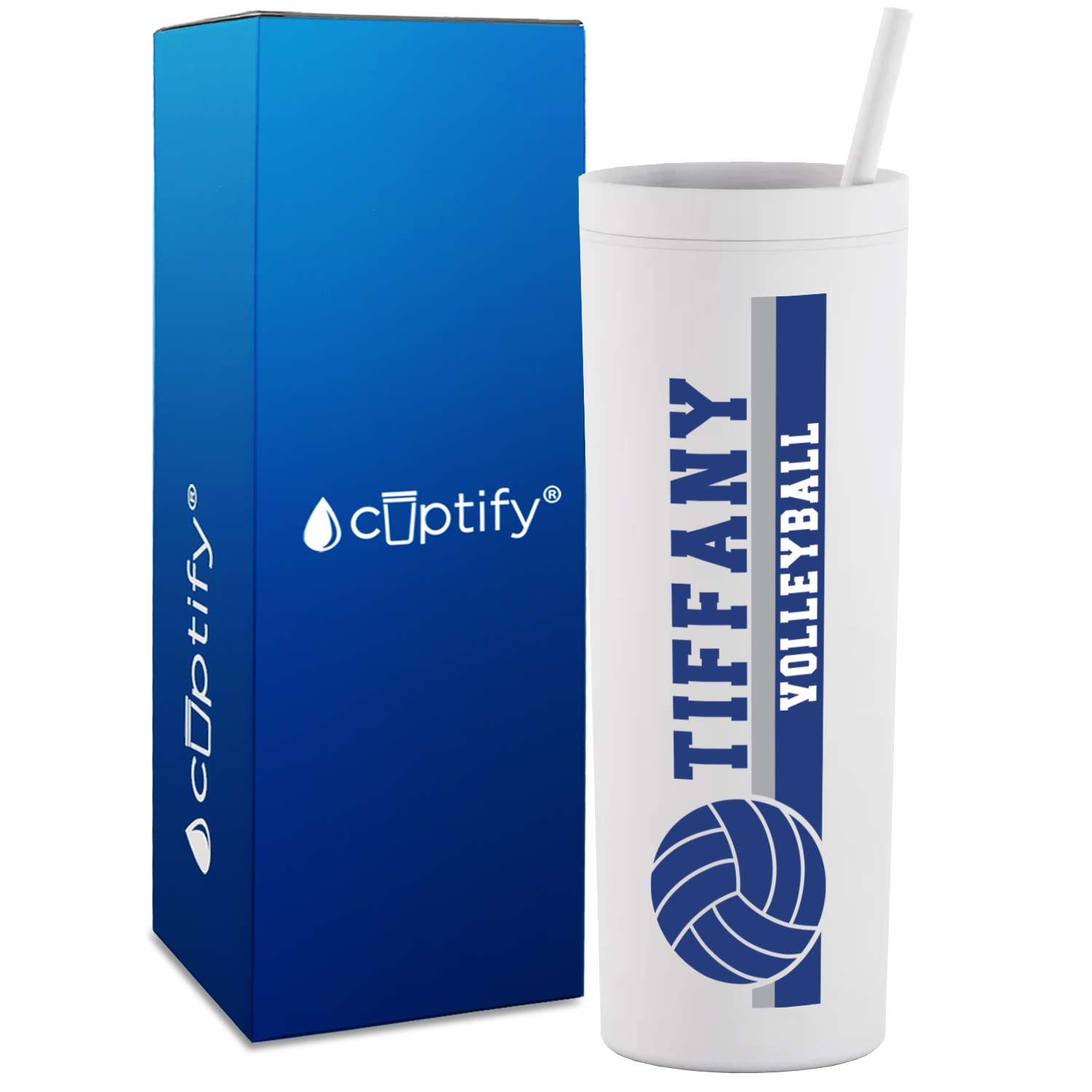 Personalized Volleyball Stripe on 18oz Acrylic Skinny Tumbler