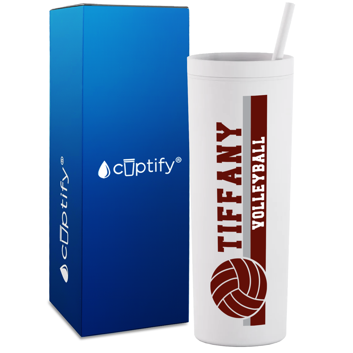 Personalized Volleyball Stripe on 18oz Acrylic Skinny Tumbler