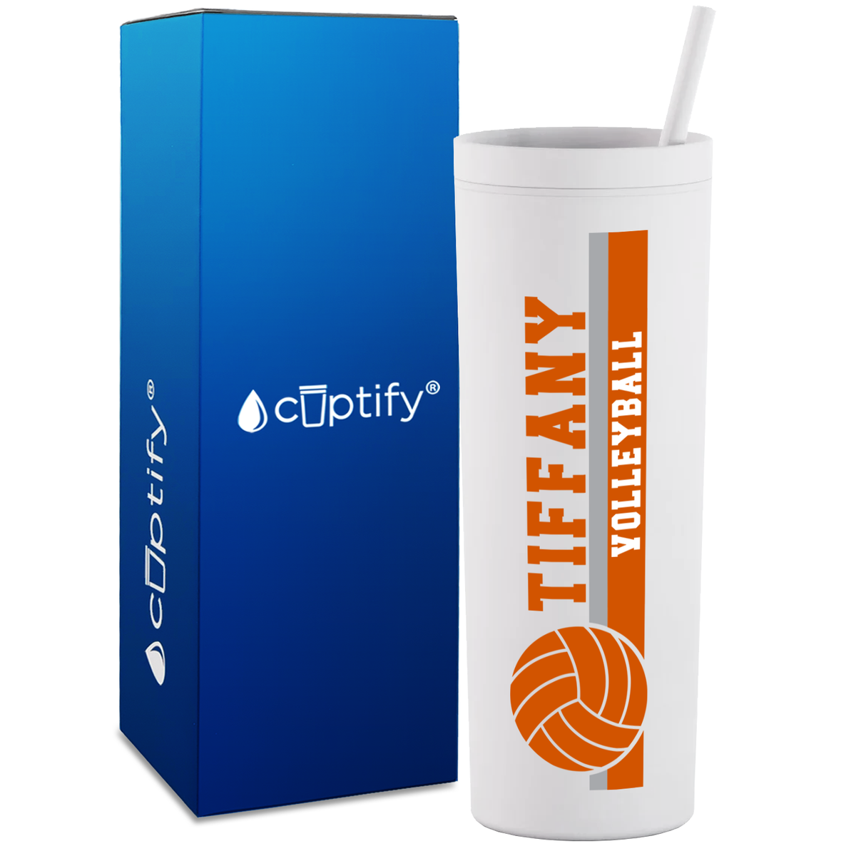Personalized Volleyball Stripe on 18oz Acrylic Skinny Tumbler