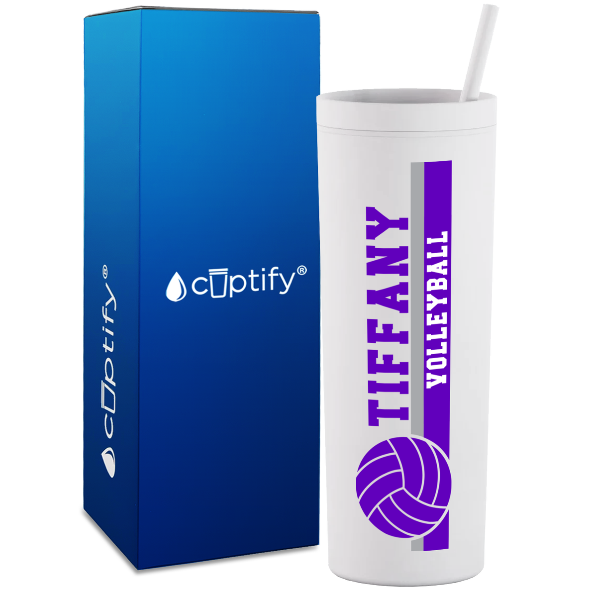 Personalized Volleyball Stripe on 18oz Acrylic Skinny Tumbler