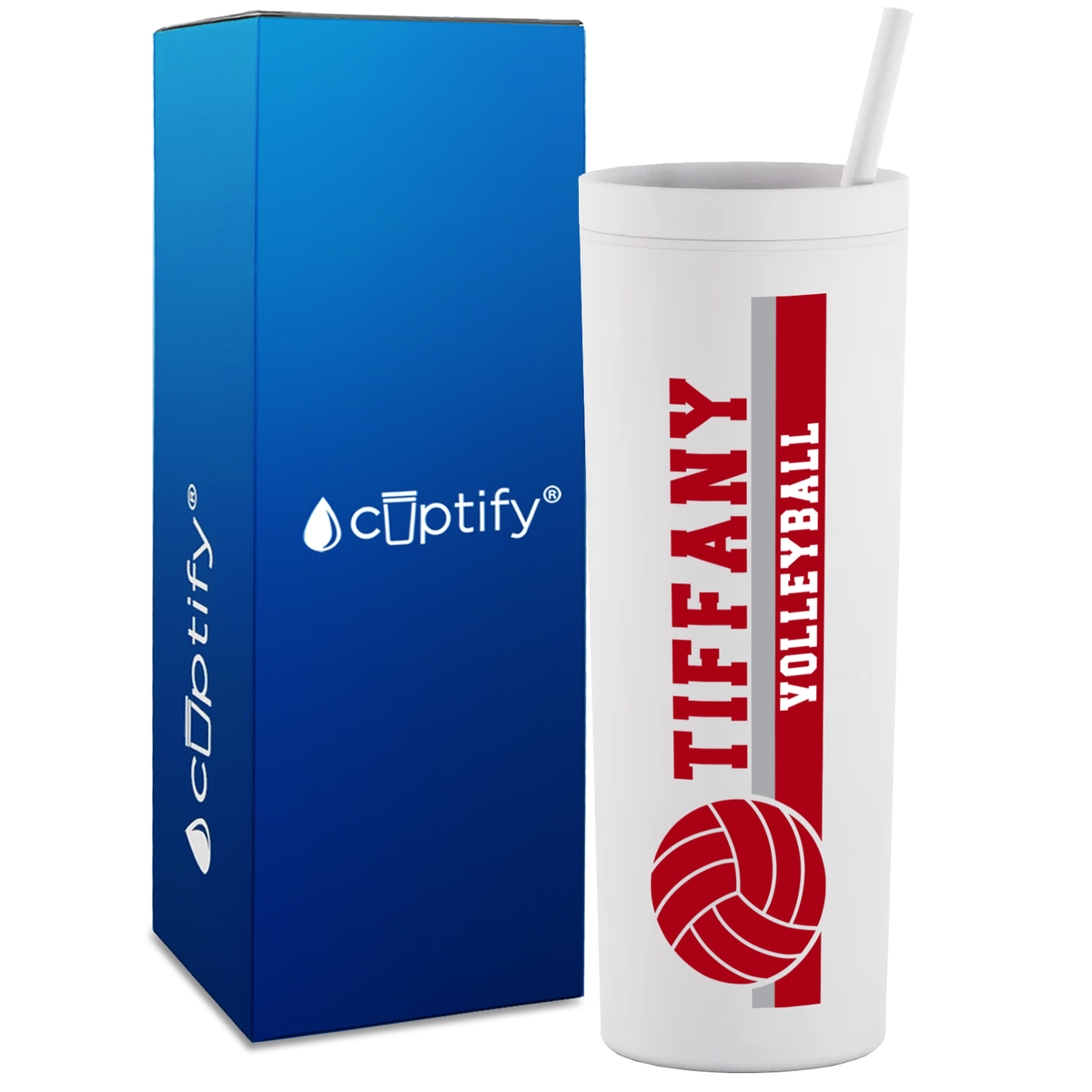 Personalized Volleyball Stripe on 18oz Acrylic Skinny Tumbler
