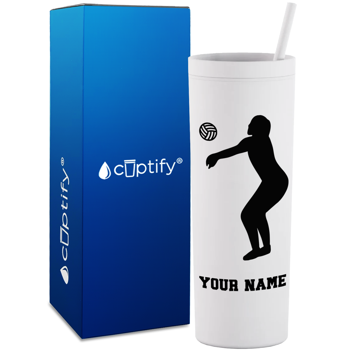 Personalized Volleyball Silhouette on 18oz Acrylic Skinny Tumbler