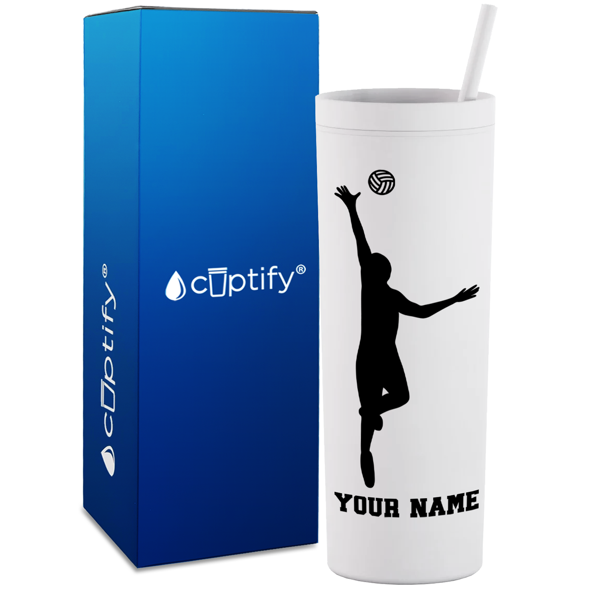 Personalized Volleyball Silhouette Spike on 18oz Acrylic Skinny Tumbler