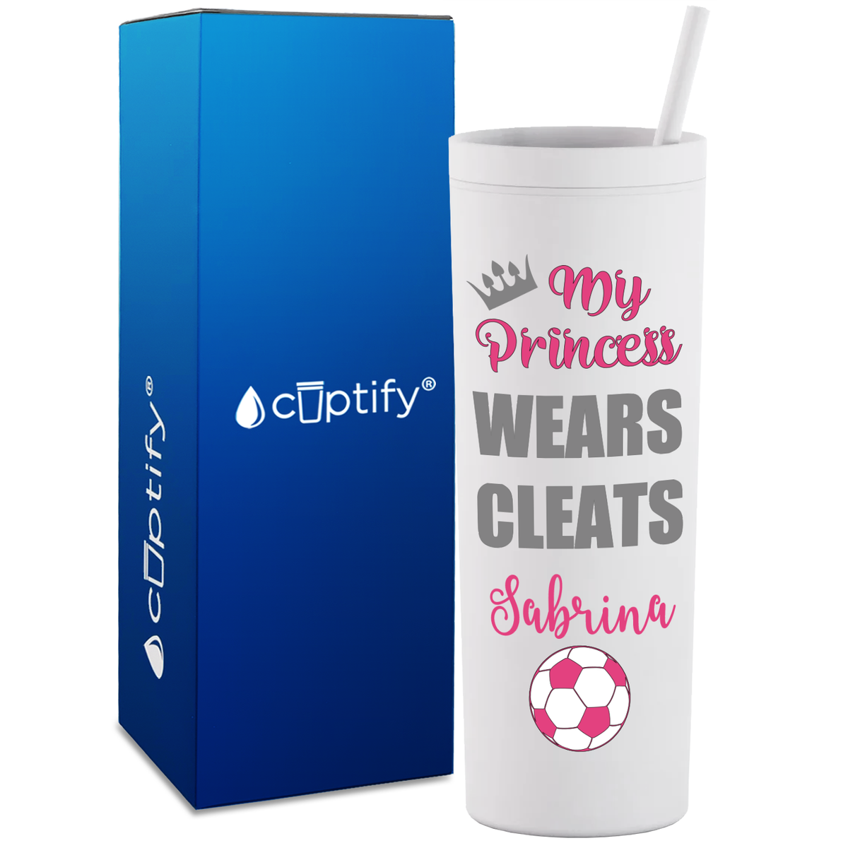 Personalized My Princess Wears Cleats on 18oz Acrylic Skinny Tumbler