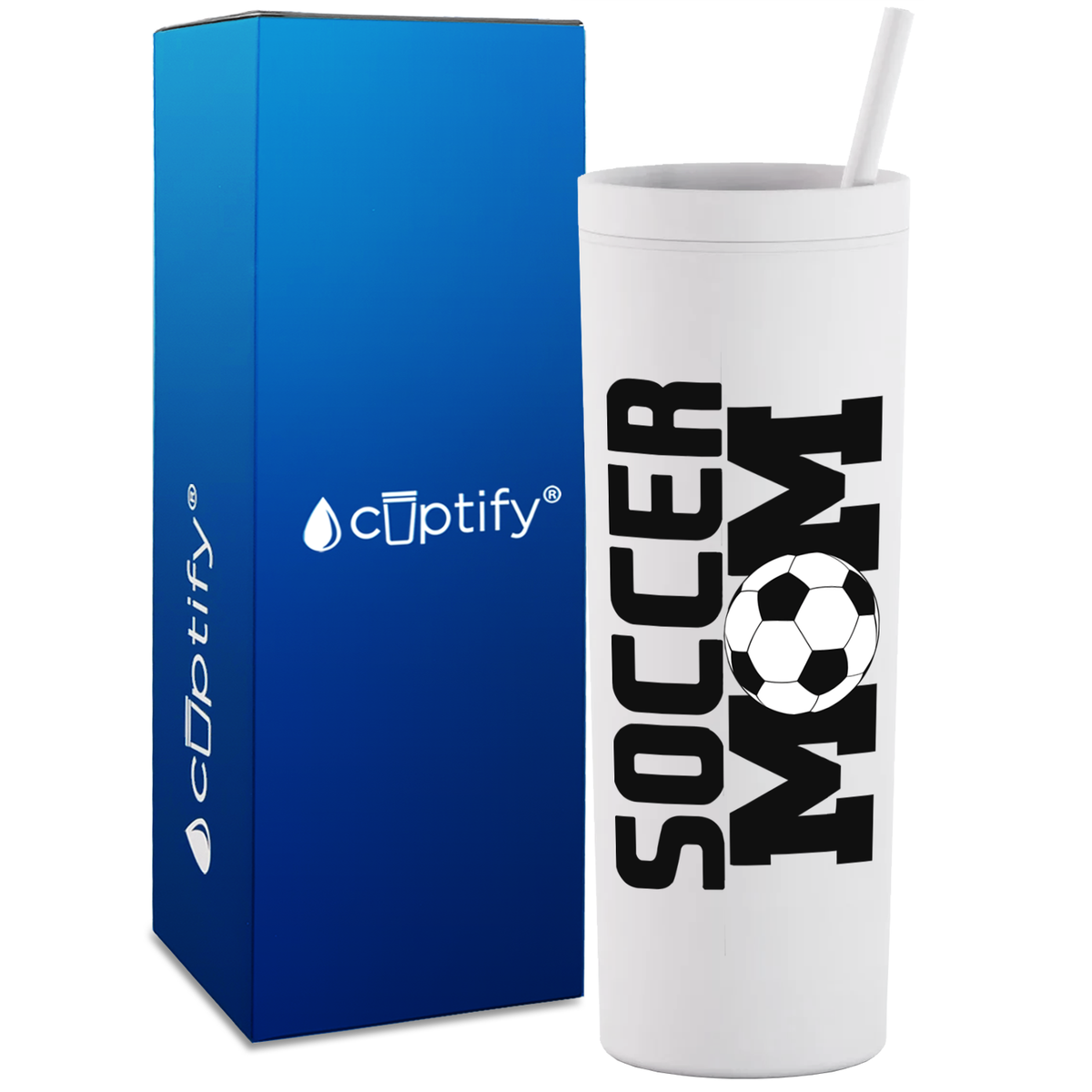 Soccer Ball Mom on 18oz Acrylic Skinny Tumbler