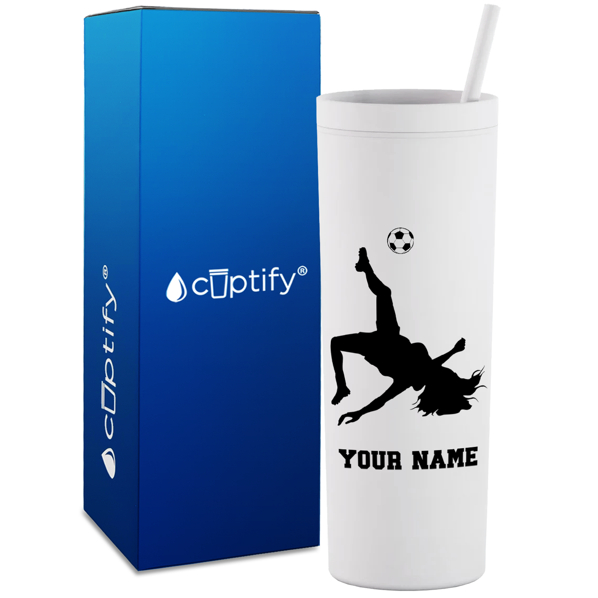 Personalized Soccer Player Female on 18oz Acrylic Skinny Tumbler